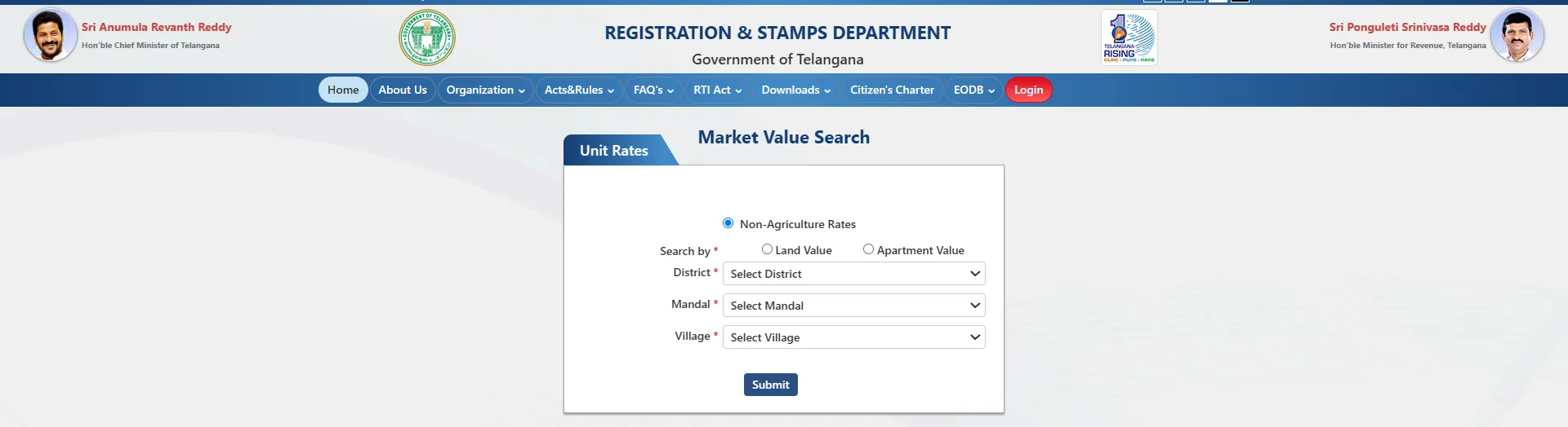 Telangana Market Value Search property details